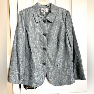 AV/X, Paisley Silver Metallic Threads Evening Peter Pan Collar Jacket. Sz: 14/16